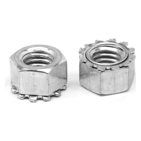 3/8"-24 Fine Thread KEPS Nut / Star Nut with External Tooth Lockwasher Low Carbon Steel Zinc Plated Pk 100