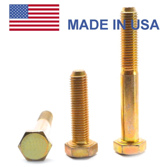 3/8"-24 x 3" (PT) Fine Thread Grade 8 Hex Cap Screw (Bolt) - USA Alloy Steel Yellow Zinc Plated Pk 162