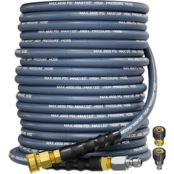 3/8" 4800PSI Washer Hose 100FT with Swivel Quick Connect for Cold/Hot Water 248?F, Kink Resistant Wire Braided, Wear Resistant Power Washer Hose with M22 14mm