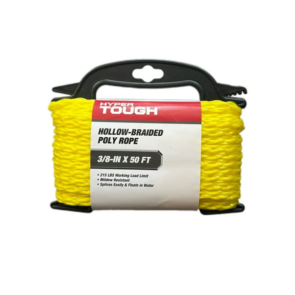 Hyper Tough 3/8 inch x 50 feet Yellow Polypropylene Hollow Braided Rope