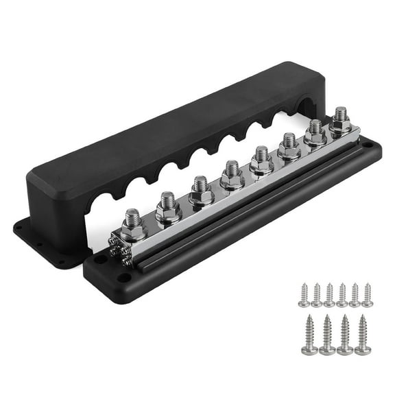 3/8" 8 Power Distribution Block Bus with Cover 600A Electrical Terminals Block for Marine Boat Car