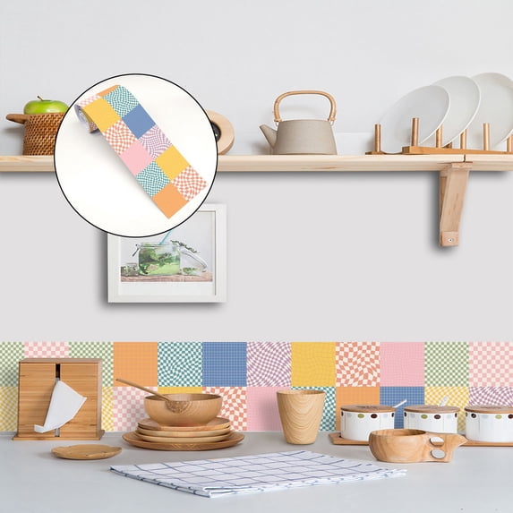 3.8*94.5 inches Peel and Stick Wallpaper Border, Vintage Geometric Encaustic Tile Baseboard Sticker, Self Adhesive Watherproof Wall Border for Kitchen Bathroom Decor