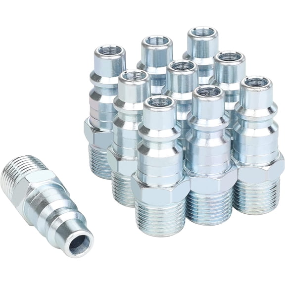 3/8 Air Compressor Accessories Fittings, Industrial M-Type Plug, 3/8 Inch High Flow Size, 3/8 Inch Male Threads Size, Steel Material, 300PSI, 10 Pieces Quick Connect Air Fittings