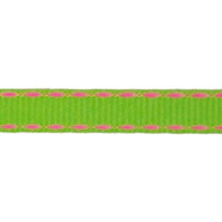 3/8" Apple Green w/ Hot Pink Saddle-Stitch Grosgrain Ribbon 5 Yard