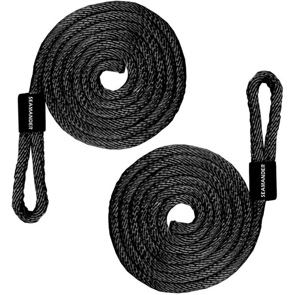 Seamander Black 3/8 Inch x 6 Feet Double-Braid Dock Lines & Rope 2 Count