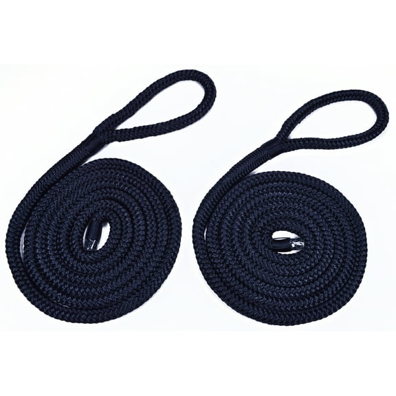3/8" Black Fender Line For Boats - Double Braided Nylon 6 Feet Marine Rope - 2 Pack