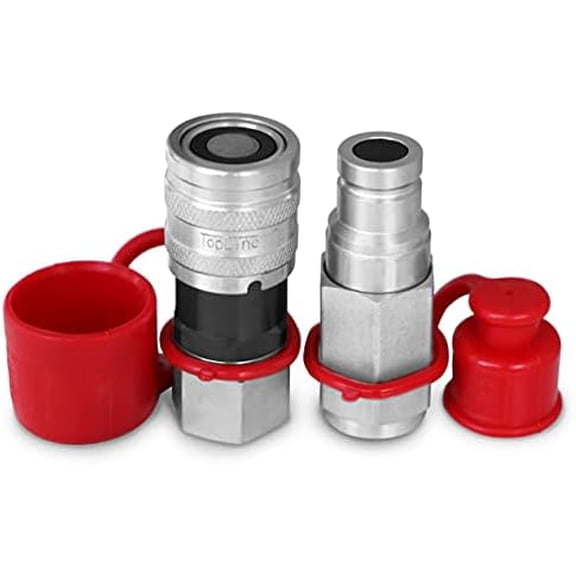 3/8" Body with 1/2" SAE O-Ring BOSS Thread | Flat Face Hydraulic Quick Connect Coupler | Skid Steer Bobcat Attachment | ISO 16028 Heavy-Duty Coupling with Dust Caps | Model TL45$$Plumbing & HVAC