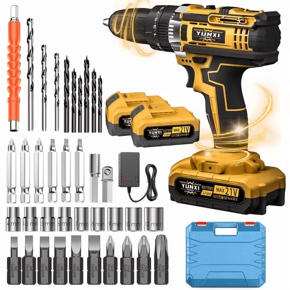 3/8" Brushless Compact Drill Tool Set, 85N.m 21V Cordless Drill Box with 2 * 2000mAh Battery, 782 In-lb Tool Set,DIY Hand Tool Kits for Daily Home Repair