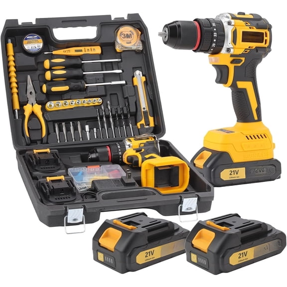 3/8" Brushless Compact Drill Tool Set, 85N.m 21V Cordless Drill Box with 2 * 2000mAh , 782 In-lb Tool Set,DIY Hand Tool Kits for Daily Repair
