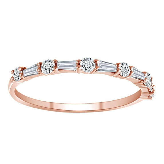 AFFY 3/8 Carat Baguette & Round White Natural Diamond Stackable Band Ring In 10K Solid Rose Gold-Ring Size-7.5