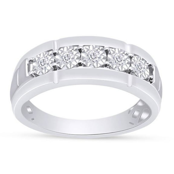 3/8 Carat CT.t.w Round Cut White Natural Diamond Two Tone 5-Stone Men's Anniversary Wedding Band Ring In 10k White Gold (I-J Color, I2-I3 Clarity, 0.38 Cttw) Ring Size-10