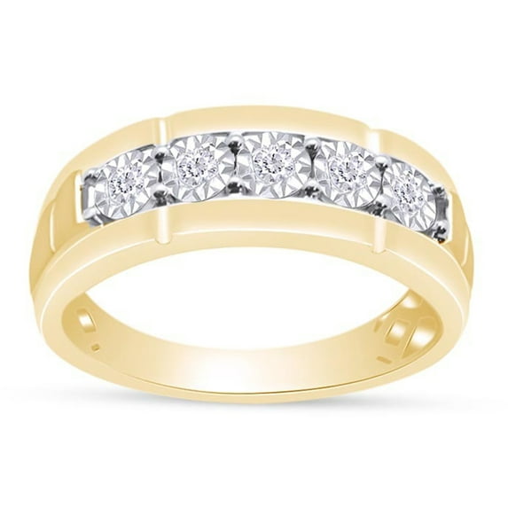 3/8 Carat CT.t.w Round Cut White Natural Diamond Two Tone 5-Stone Men's Anniversary Wedding Band Ring In 10k Yellow Gold (I-J Color, I2-I3 Clarity, 0.38 Cttw) Ring Size-8.5