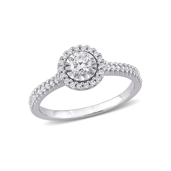 3/8 Carat (Ctw H-I, I2-I3) Diamond Halo Engagement Ring in 10K White Gold for Women