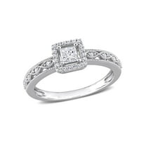 3/8 Carat (Ctw H-I, I2-I3) Princess Diamond Engagement Halo Ring in 10K White Gold for Women
