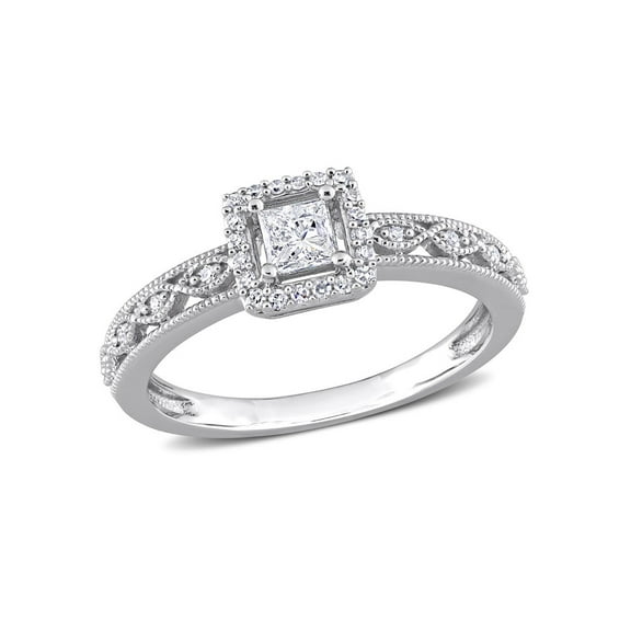 3/8 Carat (Ctw H-I, I2-I3) Princess Diamond Engagement Halo Ring in 10K White Gold for Women