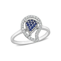 3/8 Carat (Ctw) Lab-Created Blue Sapphire and White Topaz Pave Ring in Sterling Silver for Women