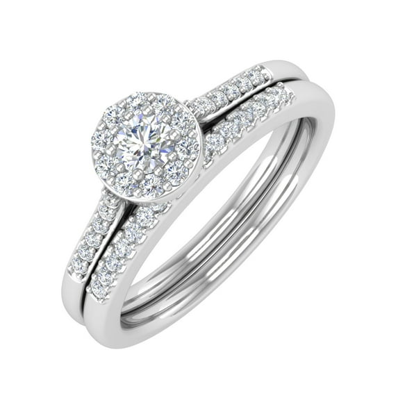 3/8 Carat Diamond Halo Bridal Ring Set in 10K White Gold (Ring Size 6.75)