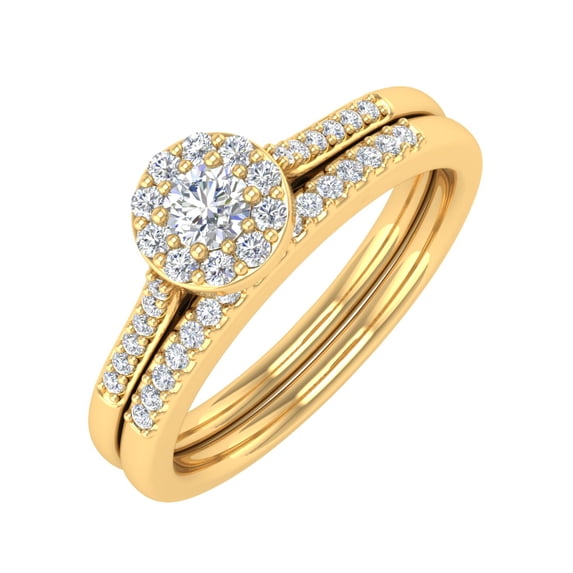 3/8 Carat Diamond Halo Bridal Ring Set in 14K Yellow Gold (Ring Size 4.25) (I1-I2 Clarity)