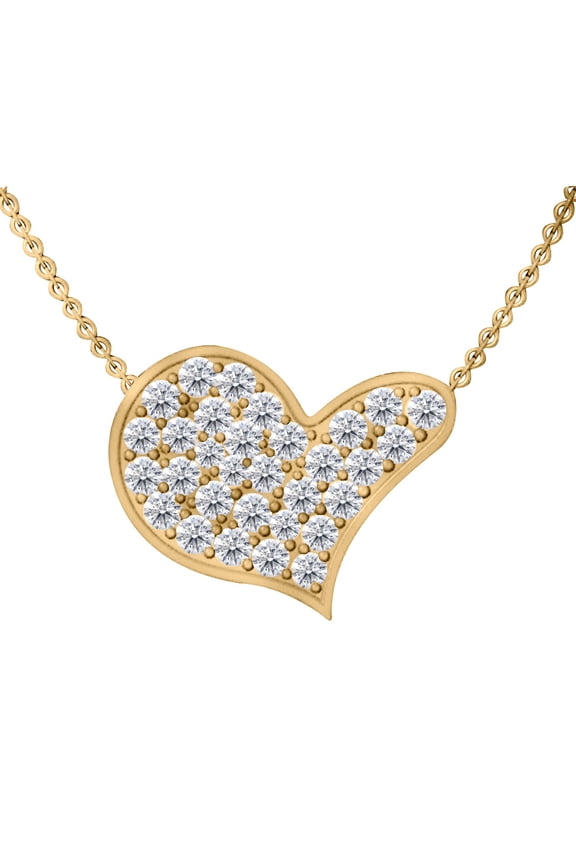 3/8 Carat Natural Diamond Heart Shape Pendant Necklace In 14K Yellow Gold With 17" Chain