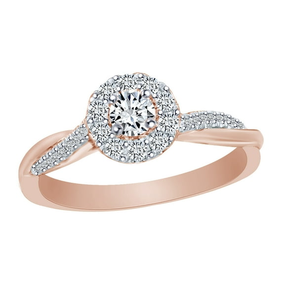 AFFY 3/8 Carat Round Cut White Natural Diamond Twisted Engagement Wedding Ring In 10k Solid Rose Gold (0.38 Cttw) Ring Size-9