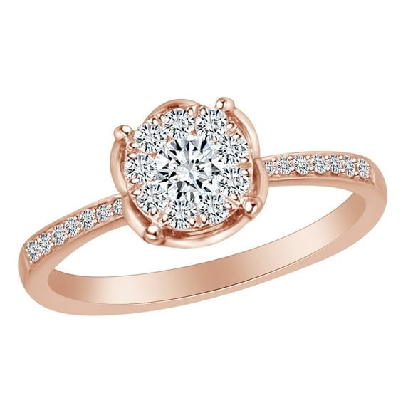 AFFY 3/8 Carat Round Shape White Natural Diamond Flower Engagement Ring In 14K Solid Rose Gold (0.37 Cttw) Ring Size-5