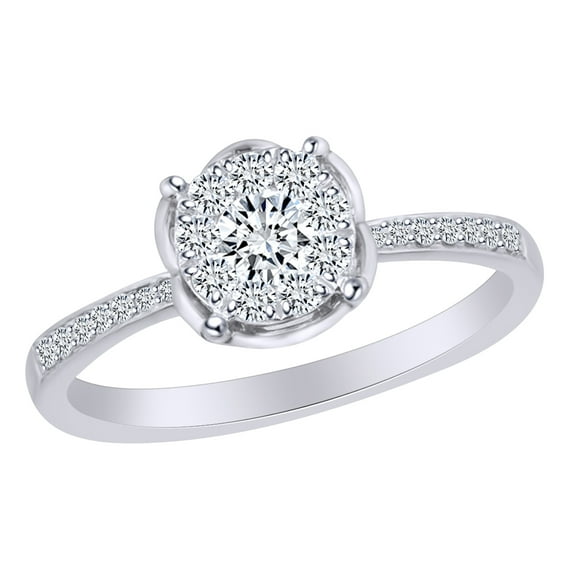 AFFY 3/8 Carat Round Shape White Natural Diamond Flower Engagement Ring In 14K Solid White Gold (0.37 Cttw) Ring Size-7