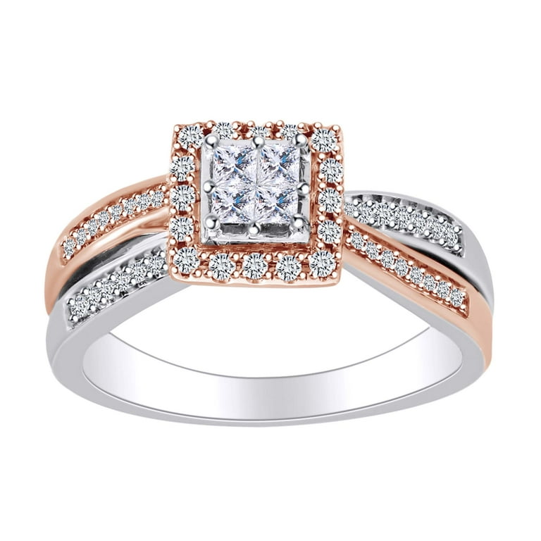 AFFY 3/8 Carat Round White Natural Diamond Halo Engagement Ring In