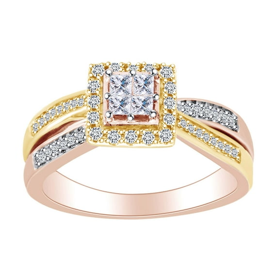 AFFY 3/8 Carat Round White Natural Diamond Halo Engagement Ring In 10K Two Tone Gold (0.38 Cttw)-Ring Size-9.5