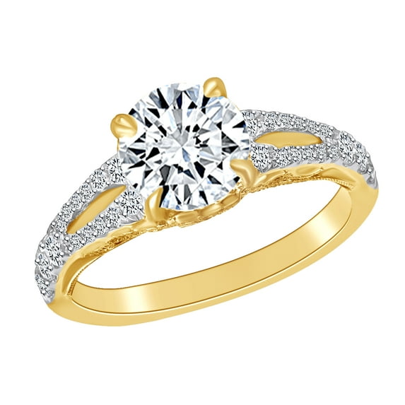 AFFY 3/8 Carat Round White Natural Diamond Split Shank Semi Mount Engagement Ring In 14k Solid Yellow Gold (0.38Cttw) Ring Size-9