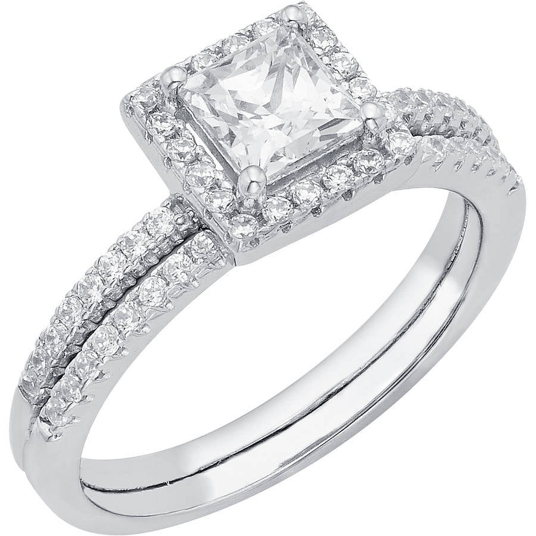 3/8 Carat T.G.W. Australian Crystal and CZ Sterling Silver Halo Bridal Set