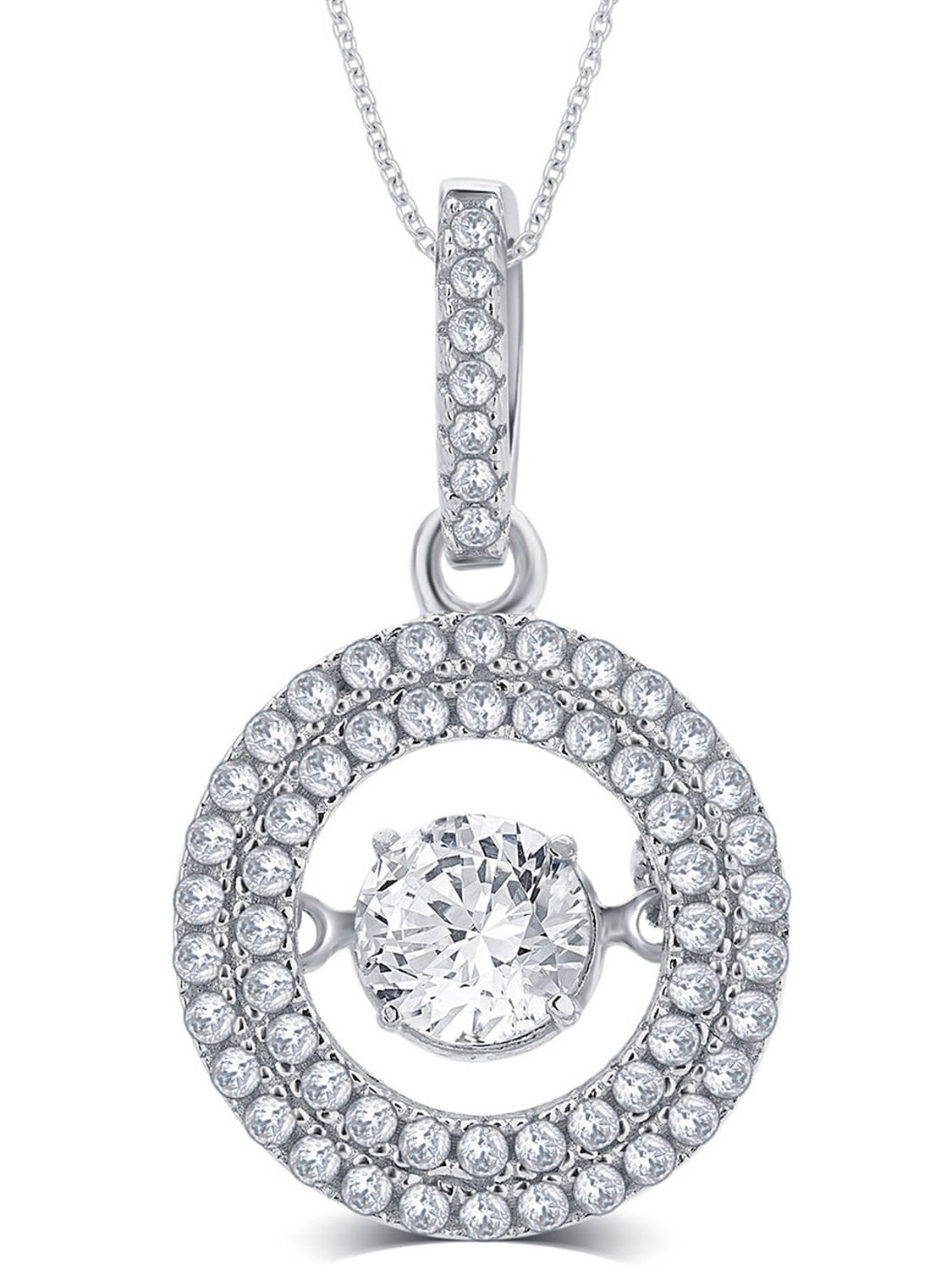 3/8 Carat T.G.W. White Round-Cut CZ and Dancing Swarovski Crystal Sterling Silver Circle Fashion Pendant