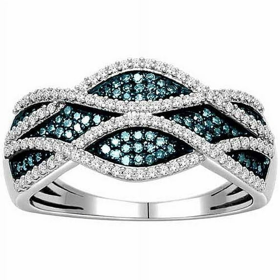 3/8 Carat T.W. Black and White Diamond Sterling Silver Criss-Cross Ring