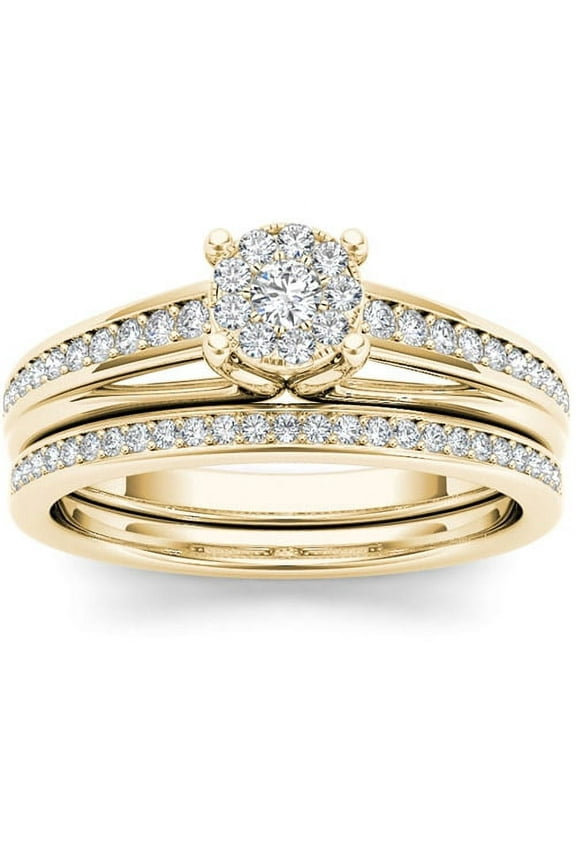 3/8 Carat T.W. Diamond 10kt Yellow Gold Cluster Engagement Ring Set