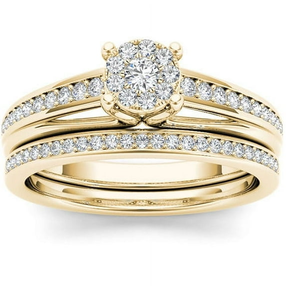 3/8 Carat T.W. Diamond 10kt Yellow Gold Cluster Engagement Ring Set