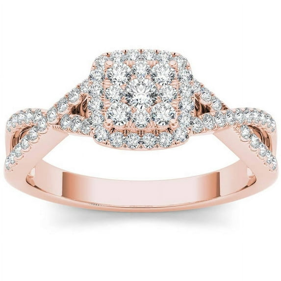 3/8 Carat T.W. Diamond Criss-Cross Shank Halo Cluster 10kt Rose Gold Engagement Ring