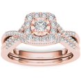 thumbnail image 1 of 3/8 Carat T.W. Diamond Criss-Cross Shank Single Halo 10kt Rose Gold Engagement Ring Set, 1 of 5