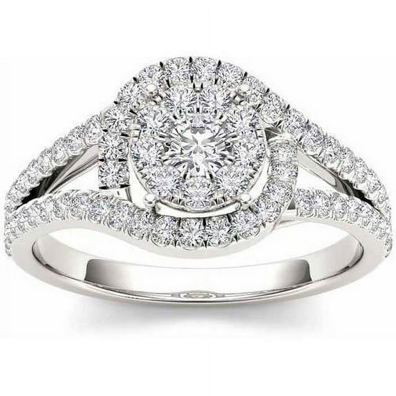 3/8 Carat T.W. Diamond Split Shank Cluster Halo 10kt White Gold Engagement Ring