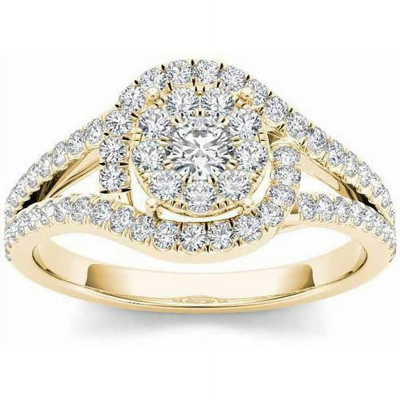 3/8 Carat T.W. Diamond Split Shank Cluster Halo 10kt Yellow Gold Engagement Ring