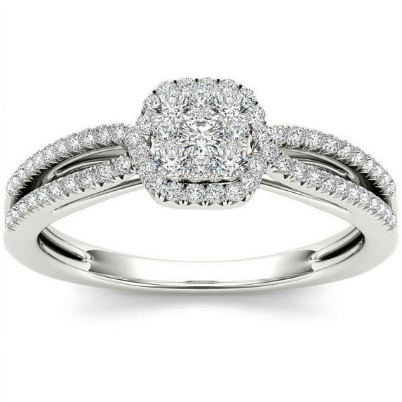 3/8 Carat T.W. Diamond Split Shank Halo 10kt White Gold Engagement Ring