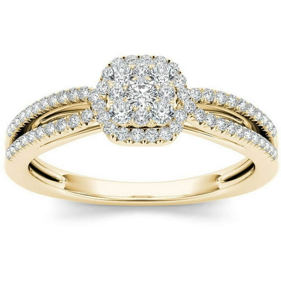 3/8 Carat T.W. Diamond Split Shank Halo 10kt Yellow Gold Engagement Ring