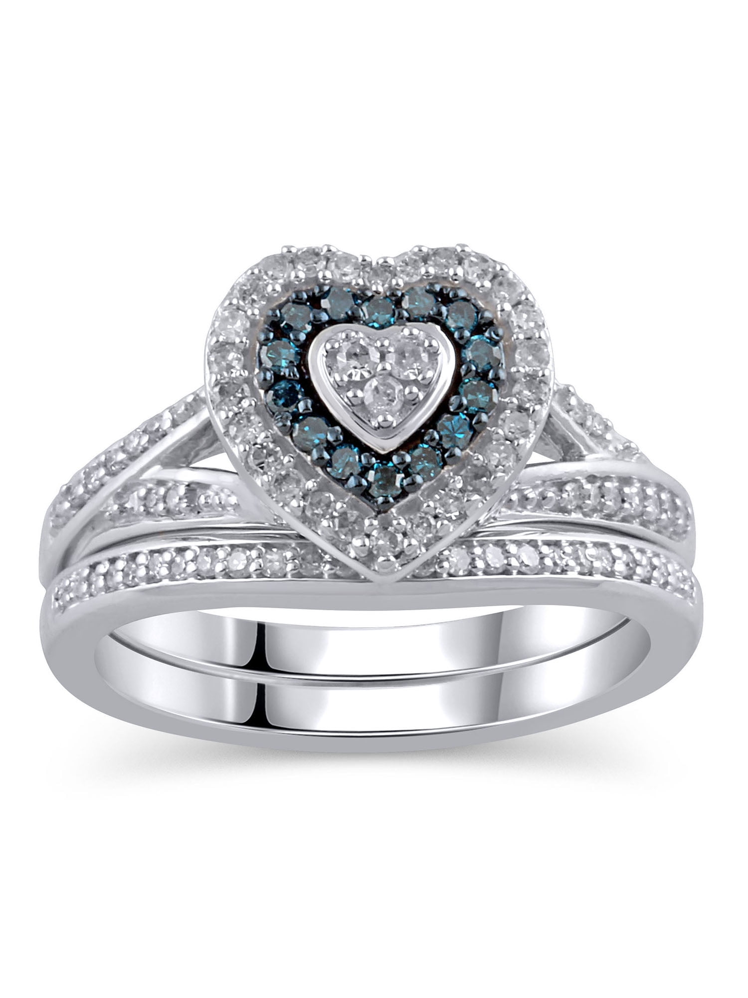 Sterling Silver Blue and White Diamond Heart Ring Sterling Silver Blue and White Diamond Heart Ring