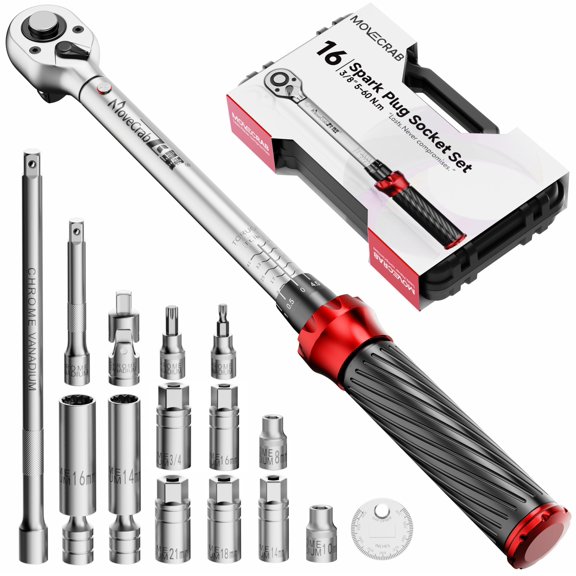 3/8" Click Torque Wrench Set with Spark Plugs Socket, 5-45 Ft.lb CNC Machining Handle Mechanical Torque Wrench for Auto Motorcycle DIY Repair