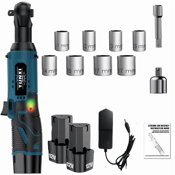3/8" Cordless Ratchet Wrench Set, 40 Ft-lbs, 550 RPM, Electric Ratchet, Extended Power Ratchet Tool Kit with Variable Speed, 2 * Battery, 1/4" Adapter & 3" Extension Bar