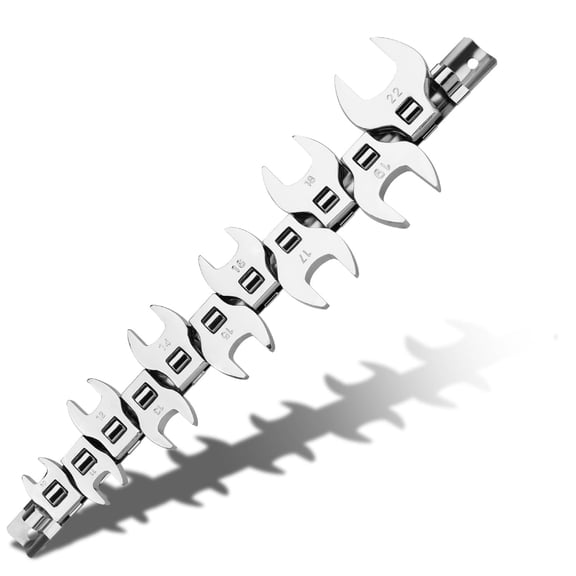 3/8" Crowfoot Wrench Set – 11pc SAE Mechanics Tools with Clip-on Organizer, Fits 3/8"–1", Great for Tight Spaces