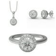 thumbnail image 1 of 3.8 Ct Round Moissanite Diamond 925 Sterling Silver Solitaire Halo Ring Pendant Earring Set, 1 of 5