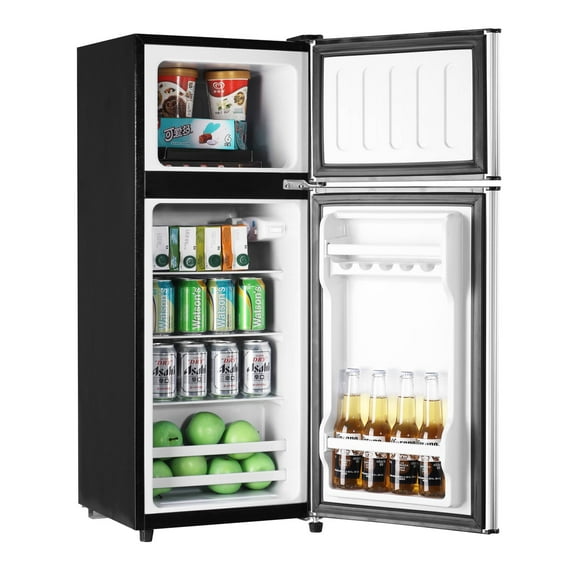 3.8 Cu.Ft Mini Fridge Freezer, 2 Door Small Refrigerator, 7 Level Adjustable Thermostat Freezer&nbsp;Fridge for Living Room, Kitchen and Apartment, Silver