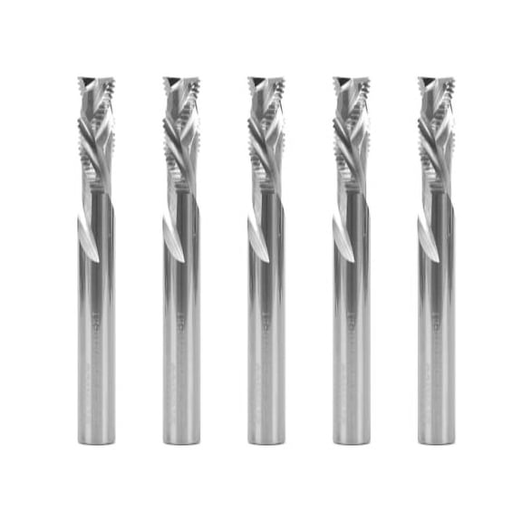 3/8" Dia. 2 Flute Compression Spiral Rougher End Mill CNC Router Bit (5 Pack) - 3/8" Shank - Yonico 36270-SC-5PK
