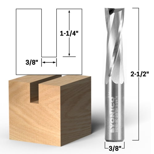3/8" Dia. 2 Flute Low Helix Upcut Spiral End Mill CNC Router Bit - 3/8" Shank - Yonico 35250-SC