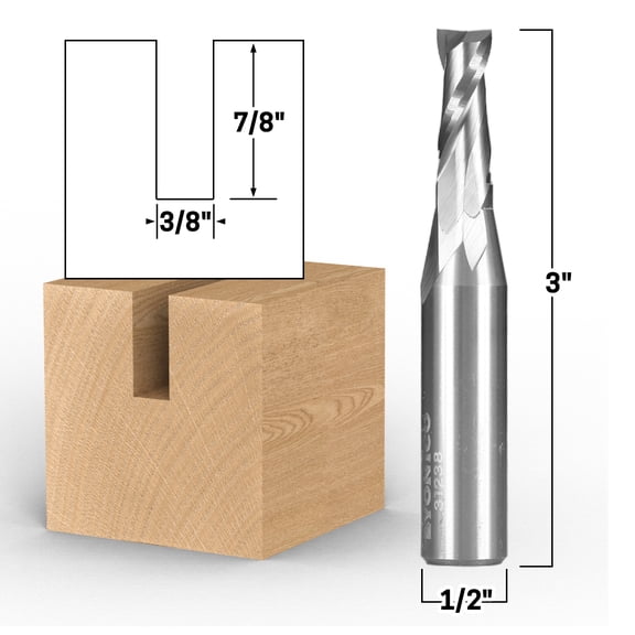 3/8" Dia. 2 Flute Upcut Spiral End Mill CNC Router Bit - 1/2" Shank - Yonico 31238
