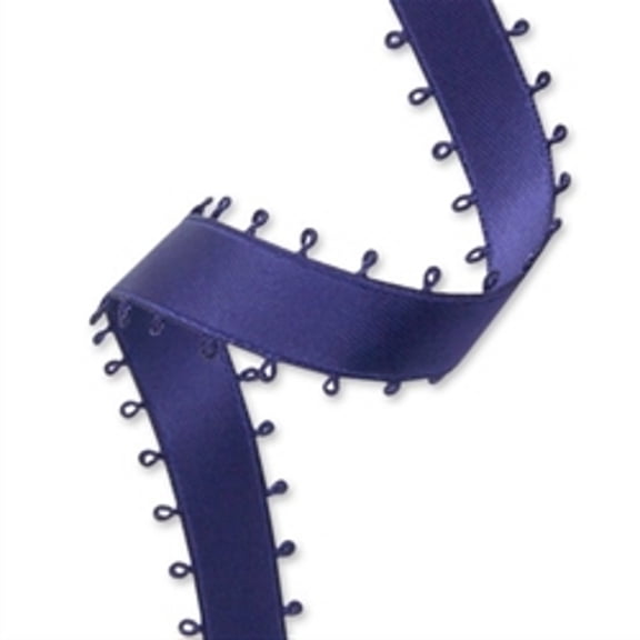 3/8" Double Face Satin Picot Ribbon Feather Edge 50 Yds - Navy Blue